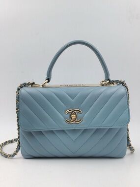 CHANEL Trendy CC Chevron Lambskin Blue Quilted Top-Handle Flap Bag
